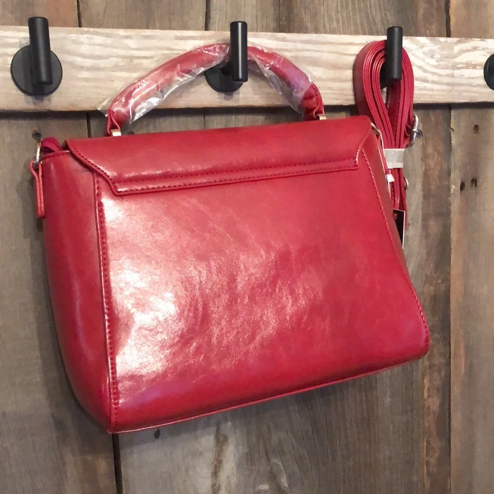 Pink Haley Red Faux Leather Satchel Bag Purse Crossbody Black Heart